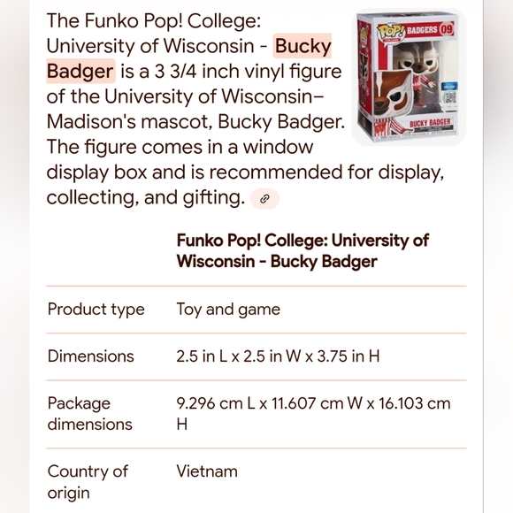 Funko College University of Madison-Wisconsin Bucky Badger - Picture 5 of 6